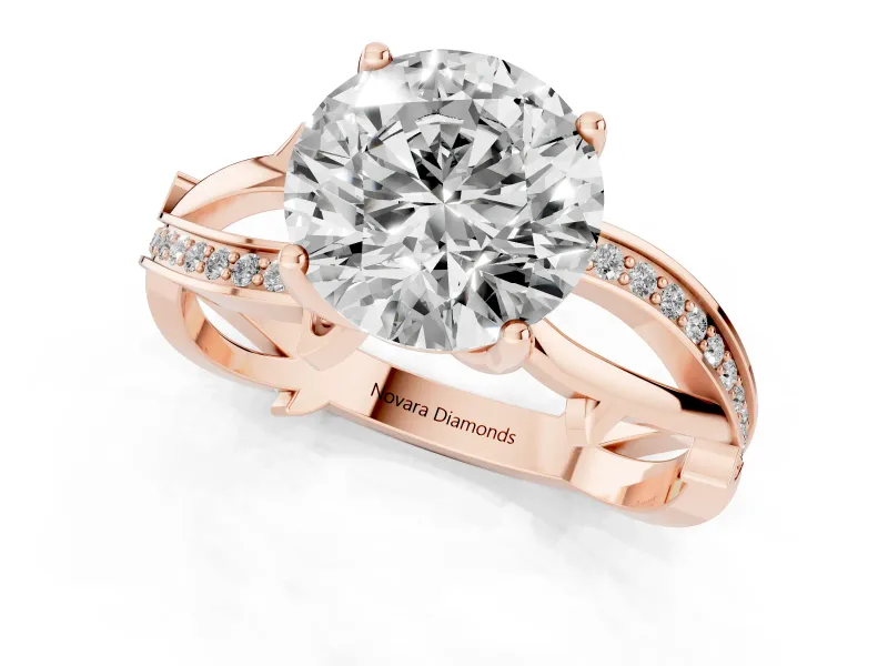 Round Twisted Pavé Engagement Ring Setting | Pavé and Plain Strands | Rose Gold