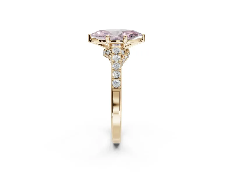 Marquise Pavé Solitaire Engagement Ring Setting for a Fancy Pink Lab-Grown Diamond | Crossover Gallery | Yellow Gold
