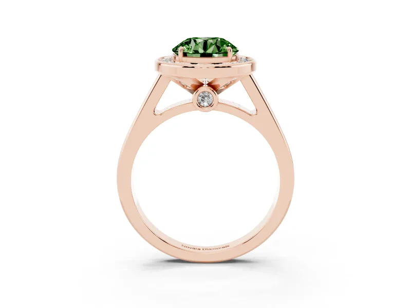 Round Rimmed Halo Engagement Ring Setting for a Fancy Green Lab-Grown Diamond | Rose Gold