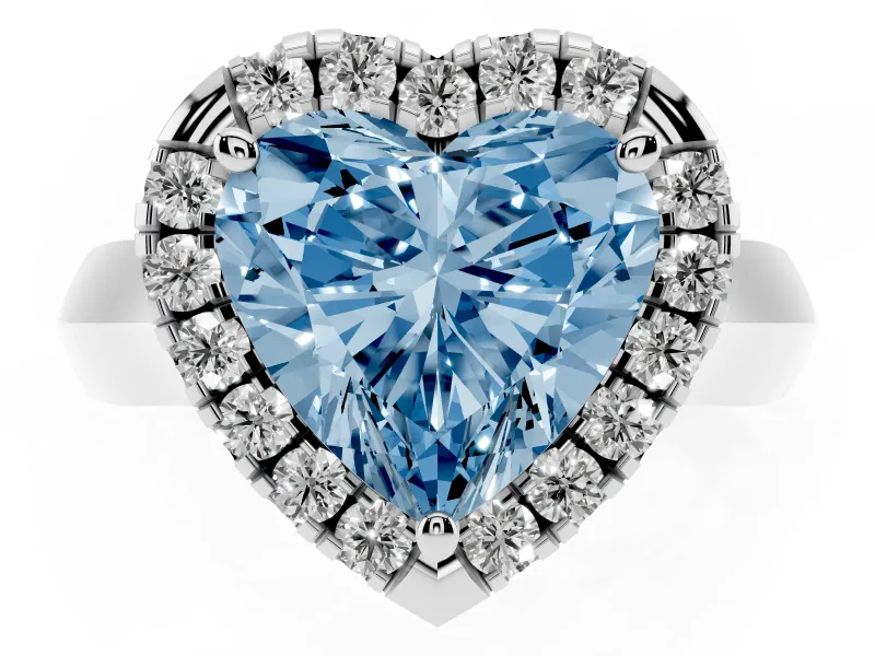 Heart-Shaped Halo Engagement Ring Setting for a Fancy Blue Lab-Grown Diamond | Square Profile Band | White Gold