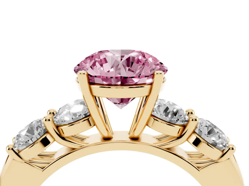 Round 5 Stone Engagement Ring Setting for a Fancy Pink Lab-Grown Diamond | Yellow Gold