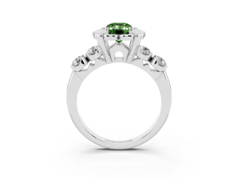 Emerald Cut Floral Engagement Ring Setting for a Fancy Green Lab-Grown Diamond | Petal Frame and Side Stones | Platinum