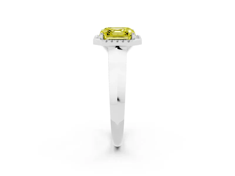 Fancy Yellow Asscher Cut Diamond Halo Ring Set in Silver with Cathedral Band and Prong Setting