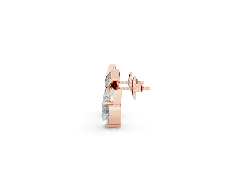 Heart Lab-Grown Diamond Crossed X Stud Earrings | Baguette and Round Bars | Rose Gold