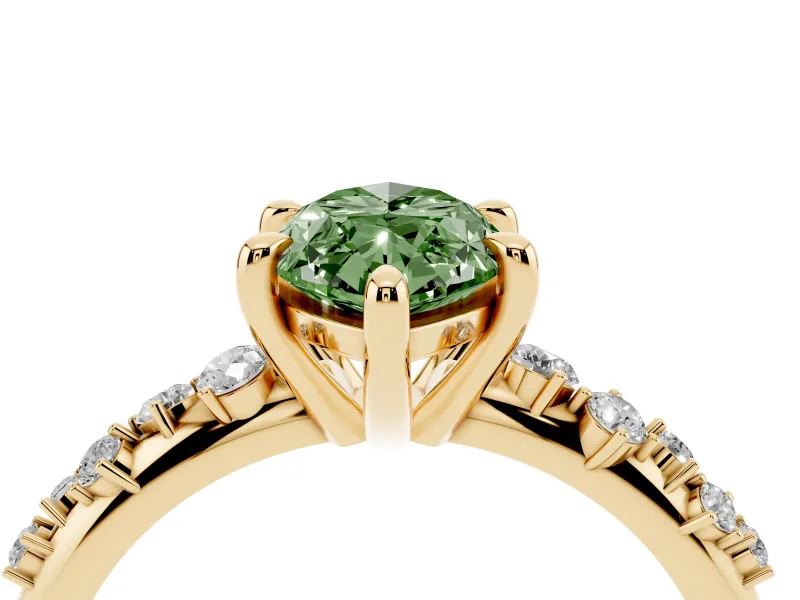 Marquise Graduated Accent Engagement Ring Setting for a Fancy Green Lab-Grown Diamond | Yellow Gold