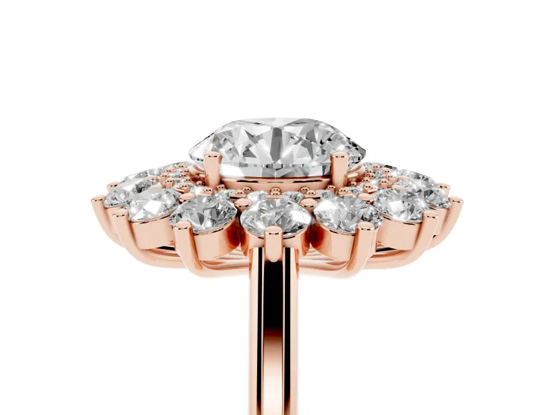 Round Floral Double Halo Engagement Ring Setting | Plain Band | Rose Gold