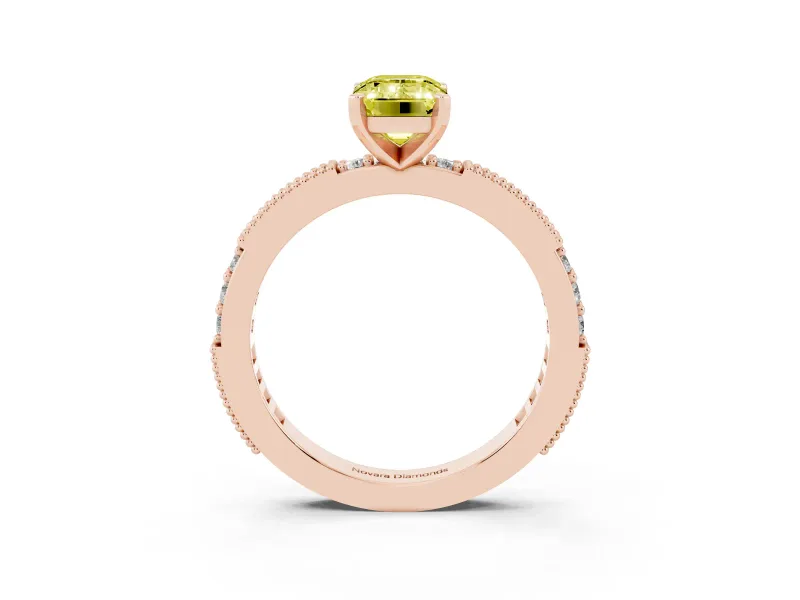 Emerald Cut Vintage Pavé Engagement Ring Setting for a Fancy Yellow Lab-Grown Diamond | Rose Gold