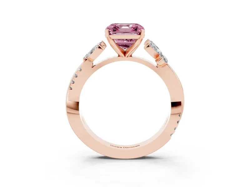 Asscher Cut Floral Vine Engagement Ring Setting for a Fancy Pink Lab-Grown Diamond | Rose Gold