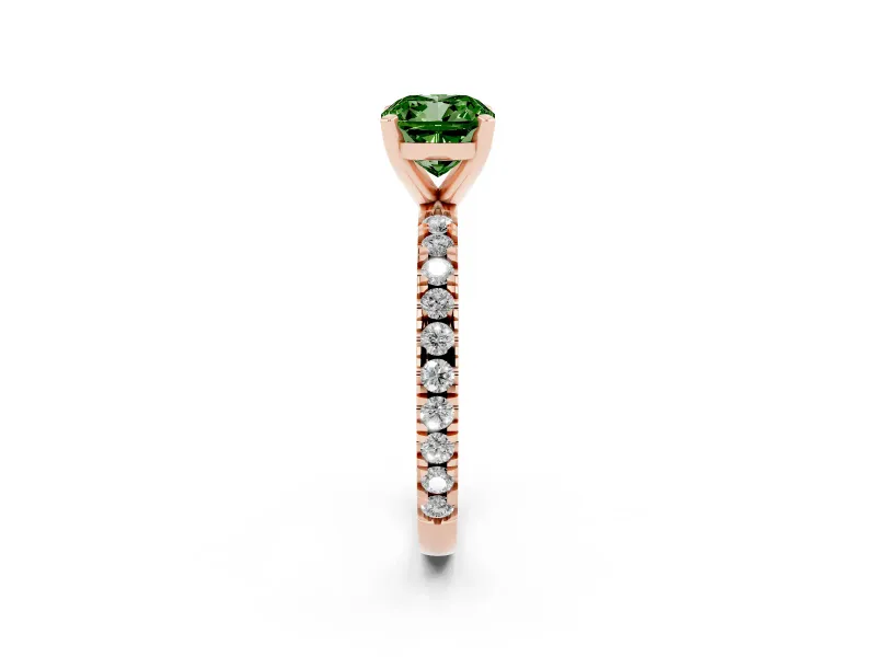Cushion Cut Pavé Solitaire Engagement Ring Setting for a Fancy Green Lab-Grown Diamond | Rose Gold