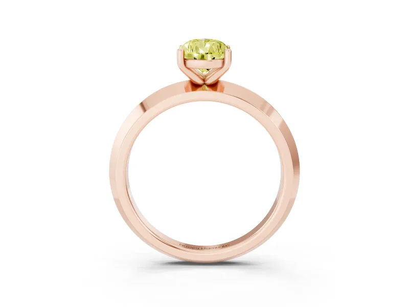 Fancy Yellow Pear Cut Diamond Solitaire Engagement Ring Set in Rose gold with Flat Band and Prong Setting