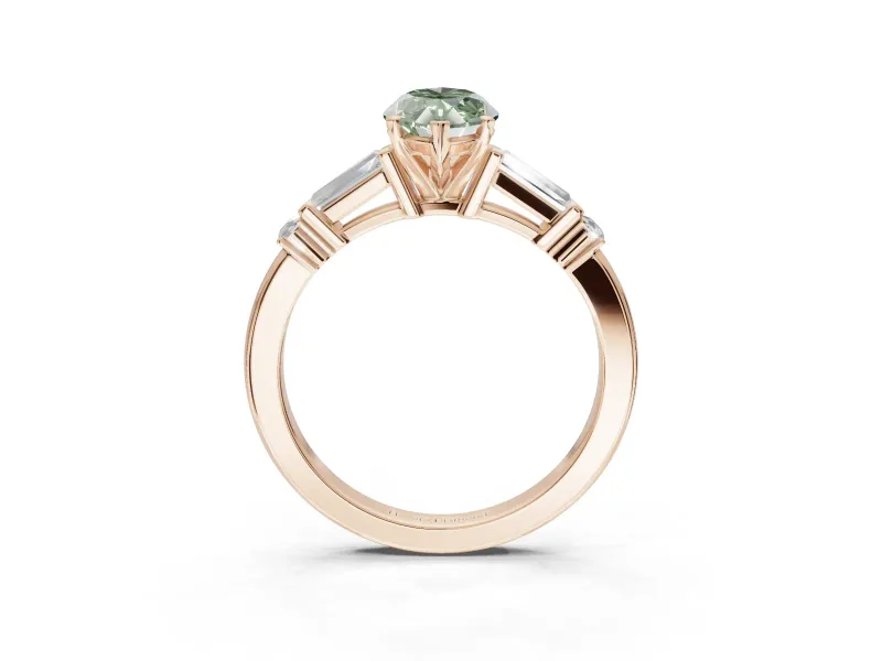 Marquise Tapered Baguette Engagement Ring Setting for a Fancy Green Lab-Grown Diamond | Rose Gold