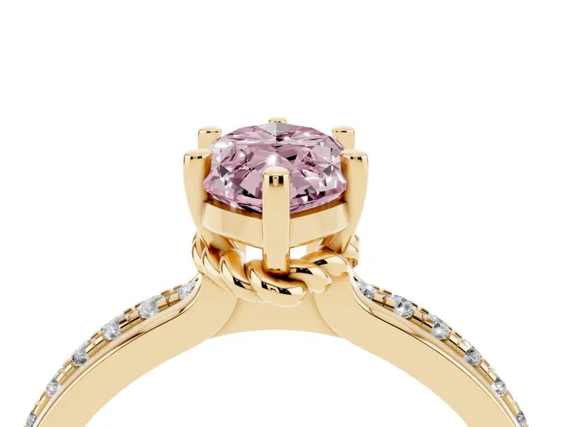 Marquise Channel Set Engagement Ring Setting for a Fancy Pink Lab-Grown Diamond | Rope Collar | Yellow Gold