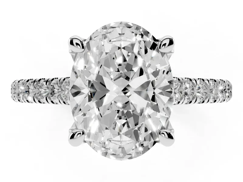 Oval Hidden Halo Pave Engagement Ring Setting | Claw Prongs | Platinum