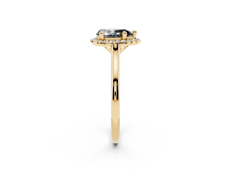 Pear-Shaped Halo Engagement Ring Setting for a Black Center | Plain Polished Band | Yellow Gold