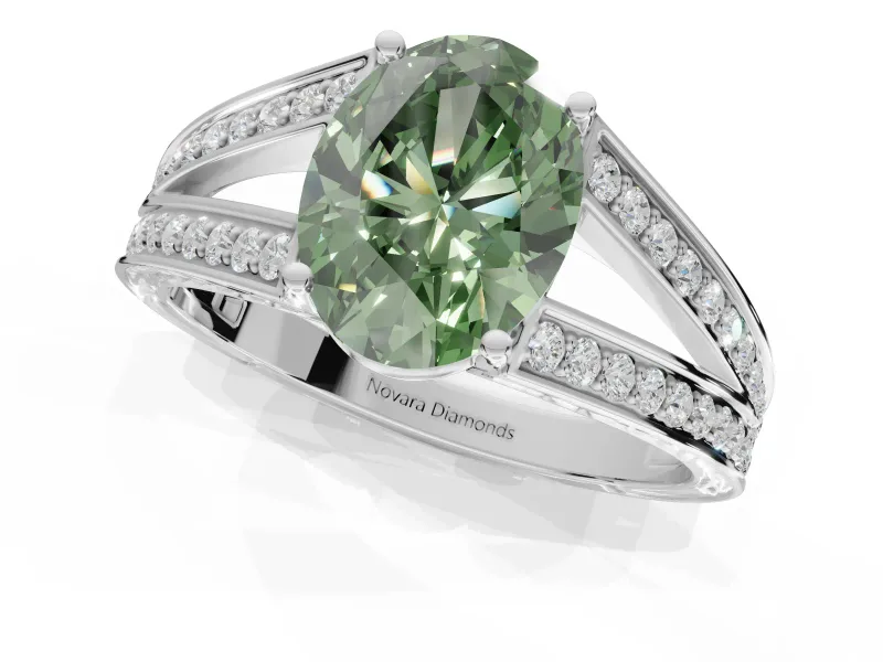 Oval Split Shank Pavé Engagement Ring Setting for a Fancy Green Lab-Grown Diamond | Platinum