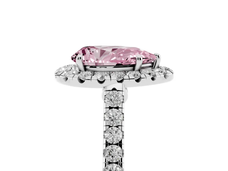Pear-Shaped Halo Engagement Ring Setting for a Fancy Pink Lab-Grown Diamond | Pave Shoulders | White Gold