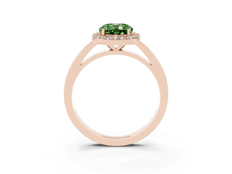 Oval Thin Halo Engagement Ring Setting for a Fancy Green Lab-Grown Diamond | Plain Band | Rose Gold