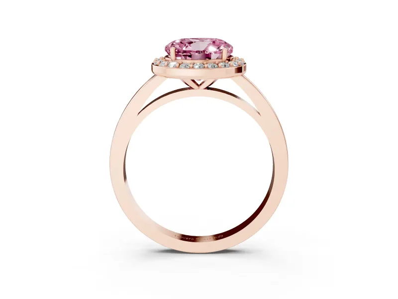 Round Thin Halo Engagement Ring Setting for a Fancy Pink Lab-Grown Diamond | Plain Band | Rose Gold
