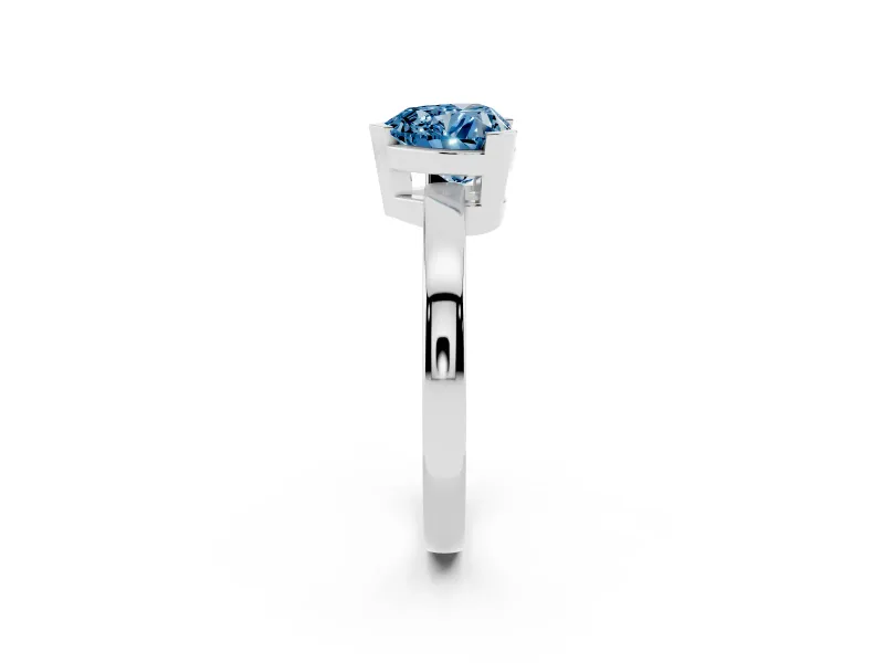 Fancy Blue Heart Cut Diamond Solitaire Ring Set in Silver with Prong Head and Smooth Polished Band