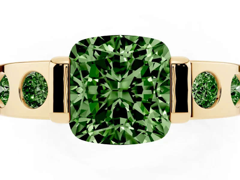 Cushion Cut Tension Style Engagement Ring Setting for a Fancy Green Lab-Grown Diamond | Yellow Gold