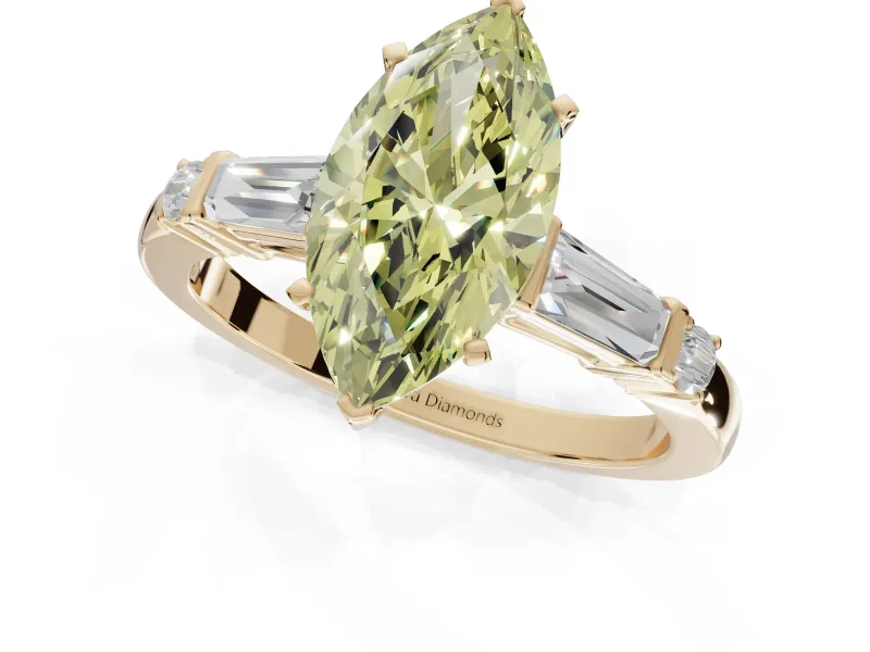 Marquise Tapered Baguette Engagement Ring Setting for a Fancy Yellow Lab-Grown Diamond | Yellow Gold