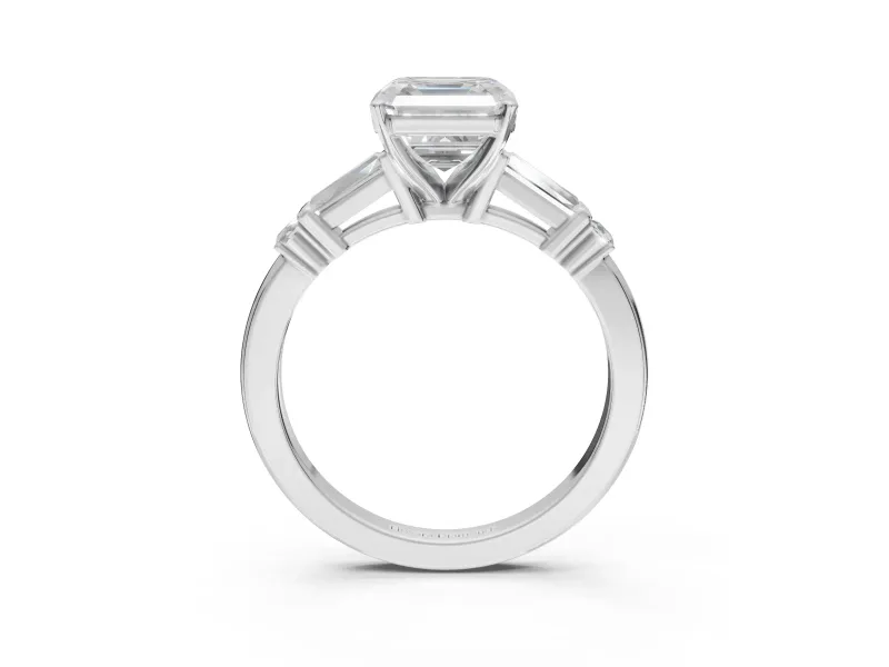 Asscher Cut Tapered Baguette Engagement Ring Setting | Bar Set Sides | White Gold