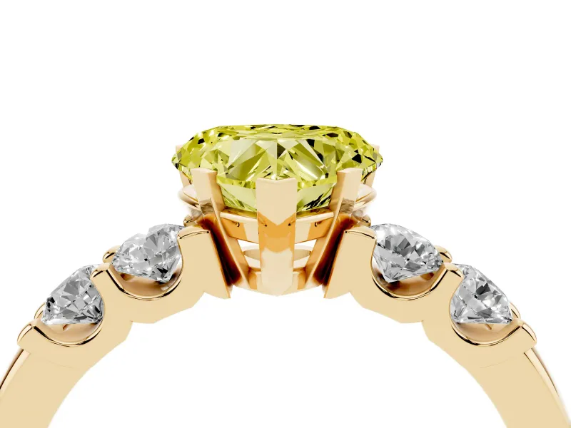 Heart-Shaped Five Stone Engagement Ring Setting for a Fancy Yellow Lab-Grown Diamond | Yellow Gold