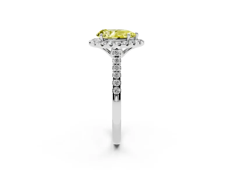 Pear-Shaped Raised Halo Engagement Ring Setting for a Fancy Yellow Lab-Grown Diamond | Platinum