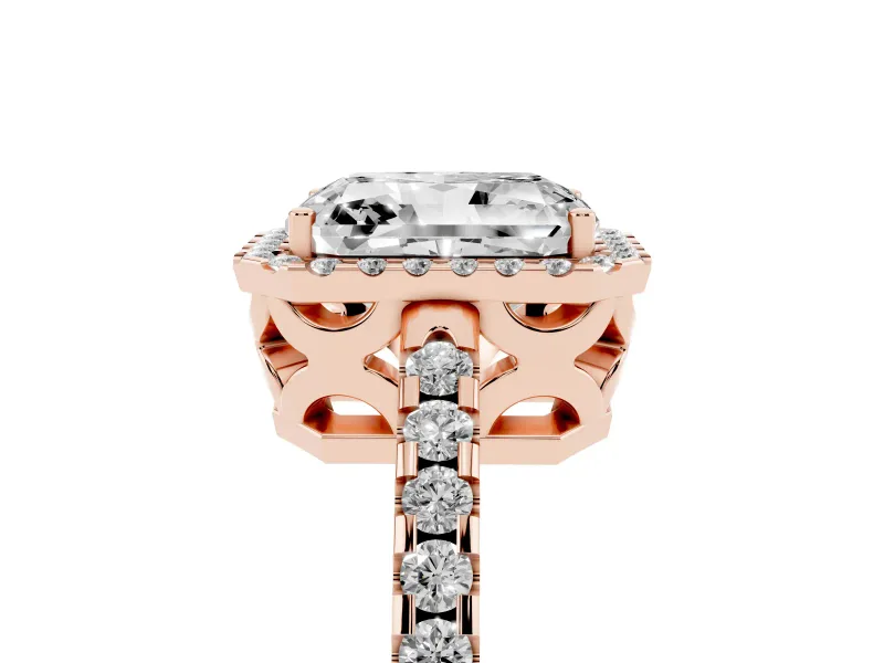 Radiant Cut Halo Engagement Ring Setting | Half Pave Band | Rose Gold