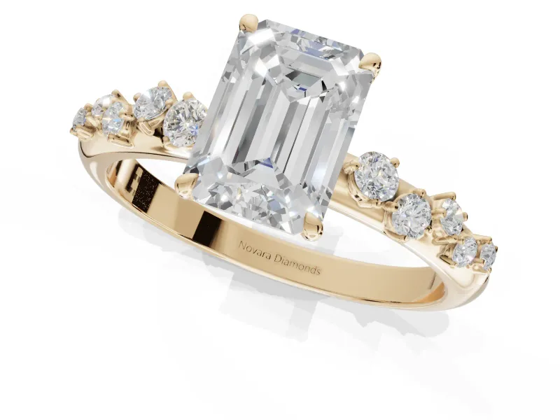 Emerald Cut Solitaire Engagement Ring Setting | Graduated Scattered Accents | Yellow Gold