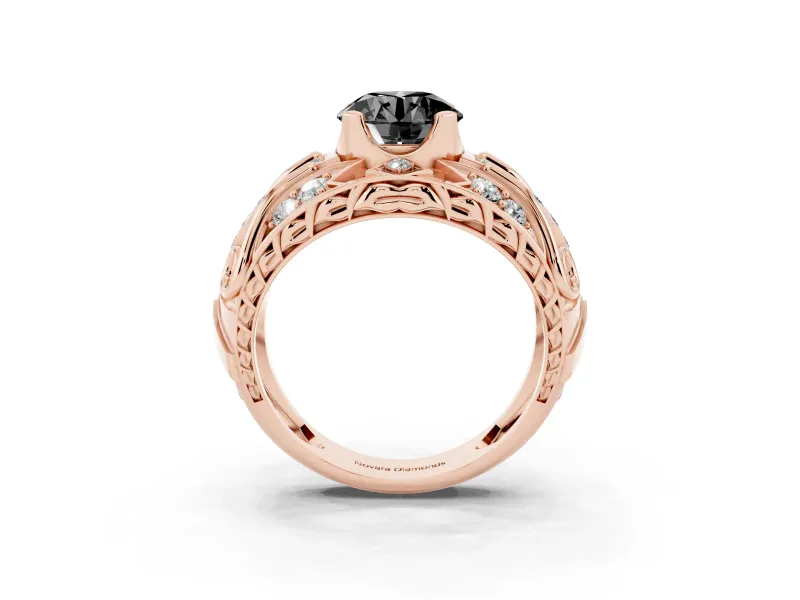 Round Art Deco Graduated Pavé Engagement Ring Setting for a Black Center | Split Shank | Rose Gold