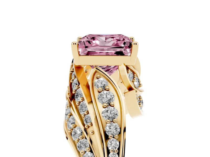 Princess Cut Bypass Pavé Engagement Ring Setting for a Fancy Pink Lab-Grown Diamond | Graduated Pavé | Yellow Gold