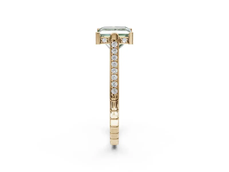 Princess Cut Vintage Cathedral Engagement Ring Setting for a Fancy Green Lab-Grown Diamond | Carved Band | Yellow Gold