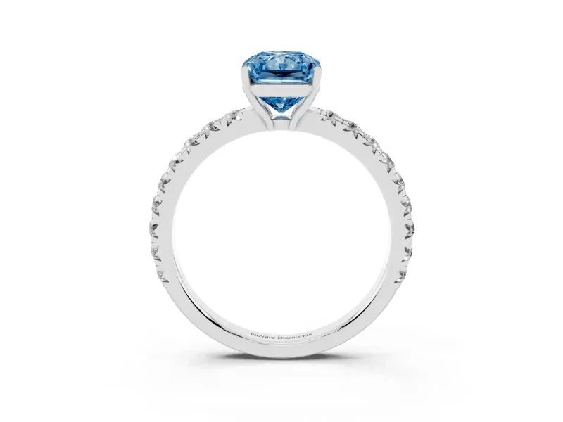 Radiant Cut Pave Engagement Ring Setting for a Fancy Blue Lab-Grown Diamond | Shared Prong Band | Sterling Silver