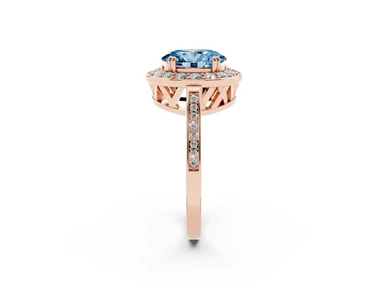 Oval Halo Engagement Ring Setting for a Fancy Blue Lab-Grown Diamond | Polished Halo Rim | Rose Gold