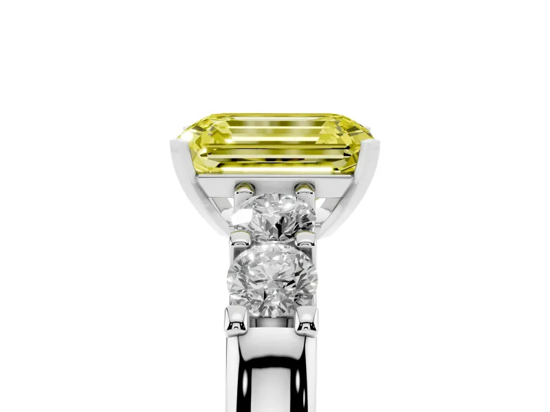 Emerald Cut Five Stone Engagement Ring Setting for a Fancy Yellow Lab-Grown Diamond | Platinum