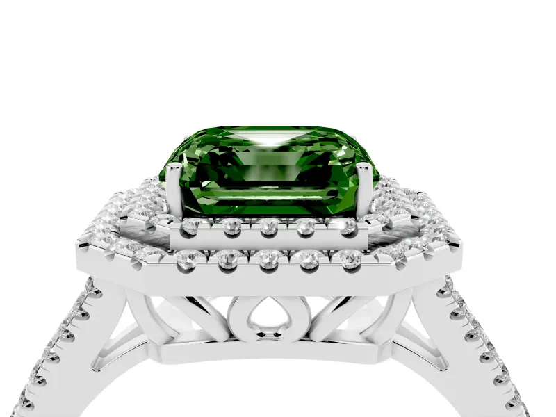 Asscher Cut Halo Engagement Ring Setting for a Fancy Green Lab-Grown Diamond | White Gold - Design NV-24799