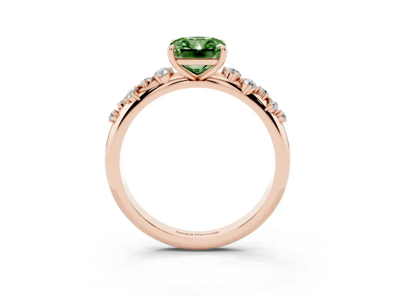 Fancy Green Radiant Cut Diamond Cluster Solitaire Ring Set in Rose gold with Prong Setting