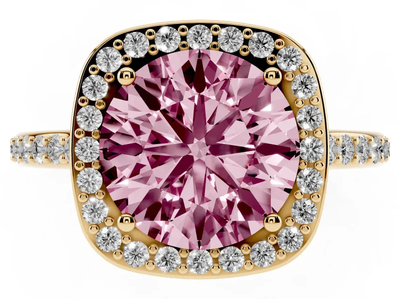 Round Halo Engagement Ring Setting for a Fancy Pink Lab-Grown Diamond | Yellow Gold - Design NV-24729