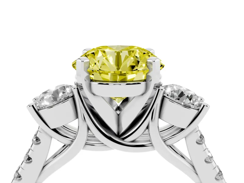 Round Three-Stone Engagement Ring Setting for a Fancy Yellow Lab-Grown Diamond | White Gold