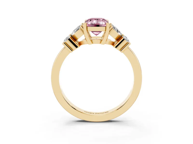 Emerald Cut Floral Engagement Ring Setting for a Fancy Pink Lab-Grown Diamond | Yellow Gold