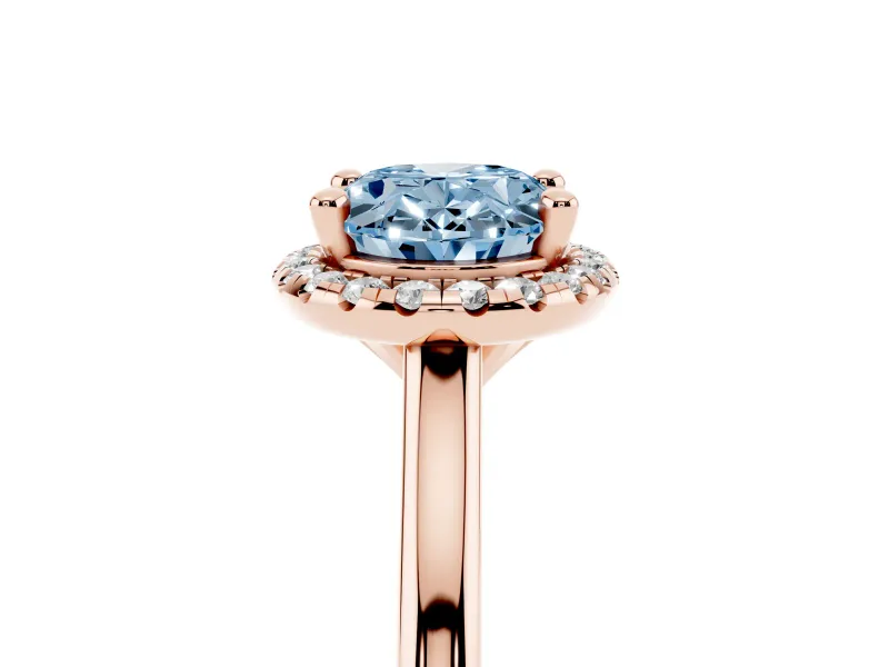 Oval Halo Engagement Ring Setting for a Fancy Blue Lab-Grown Diamond | Plain Polished Band | Rose Gold