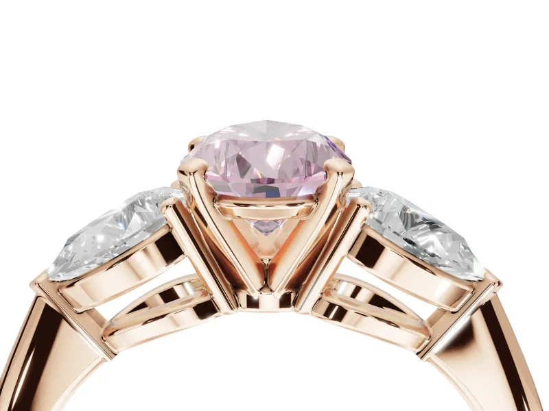 Pear-Shaped 3-Stone Engagement Ring Setting for a Fancy Pink Lab-Grown Diamond | Rose Gold