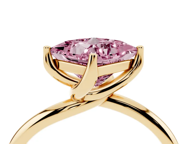 Princess Cut Bypass Solitaire Engagement Ring Setting for a Fancy Pink Lab-Grown Diamond | Plain Band | Yellow Gold