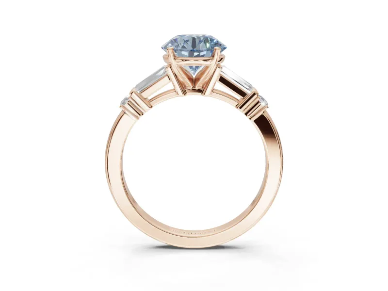Round Tapered Baguette Engagement Ring Setting for a Fancy Blue Lab-Grown Diamond | Rose Gold