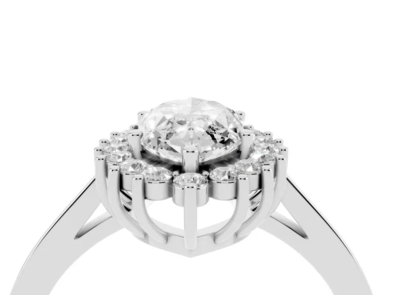 Marquise Cut Diamond Halo Ring Set in Silver with Round Halo and Smooth Solitaire Band