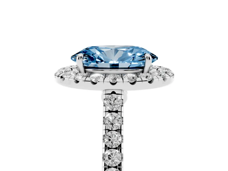 Oval Halo Engagement Ring Setting for a Fancy Blue Lab-Grown Diamond | Pave Shoulders | Sterling Silver