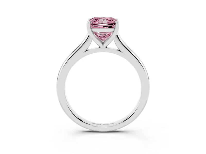 Fancy Pink Princess Cut Diamond Solitaire Ring Set in Silver with Cathedral Band and Prong Setting