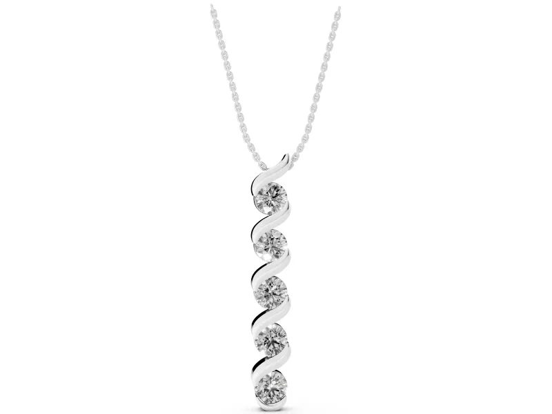 Round Lab-Grown Diamond Twist Spiral Pendant Necklace | Wrapped Ribbon | Sterling Silver