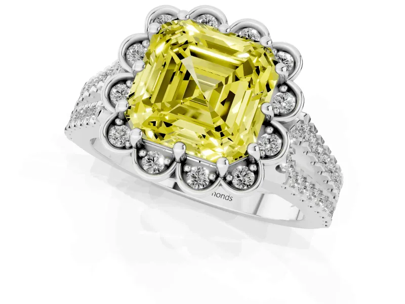 Asscher Cut Halo Engagement Ring Setting for a Fancy Yellow Lab-Grown Diamond | Sterling Silver - Design NV-24768